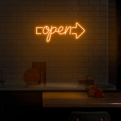 Right Arrow 'Open' Neon Sign