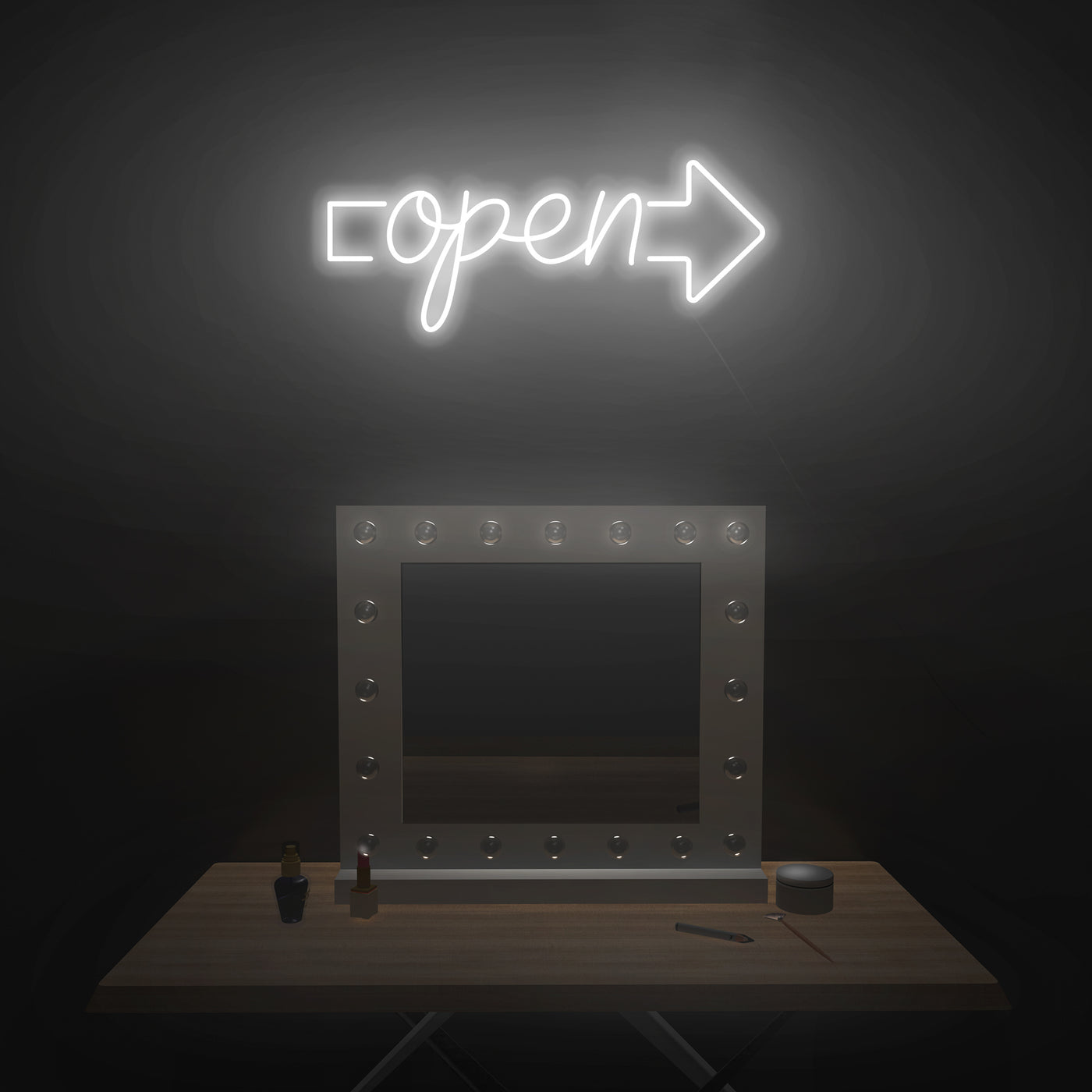 Right Arrow 'Open' Neon Sign