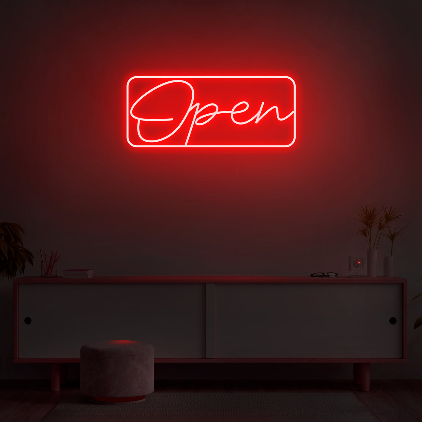 Script Bordered 'Open' Neon Sign - Nuwave Neon